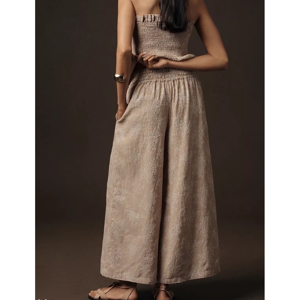 NWT Anthropologie The Somerset Jacquard Pull On Wide Leg Linen Blend Pants Small - Picture 3 of 15